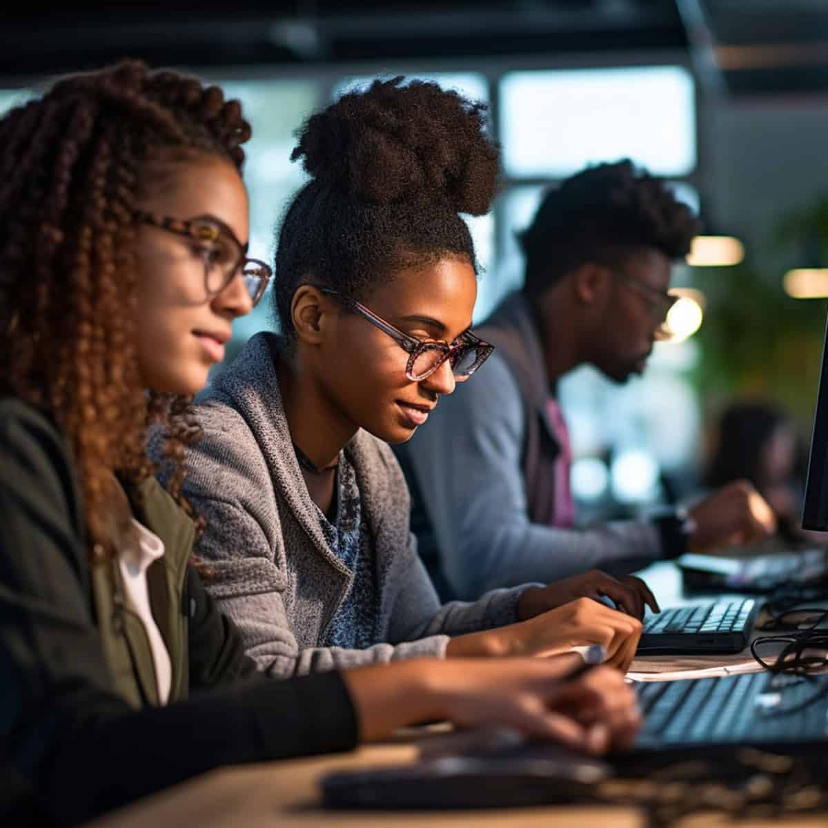 a group of people working on computers